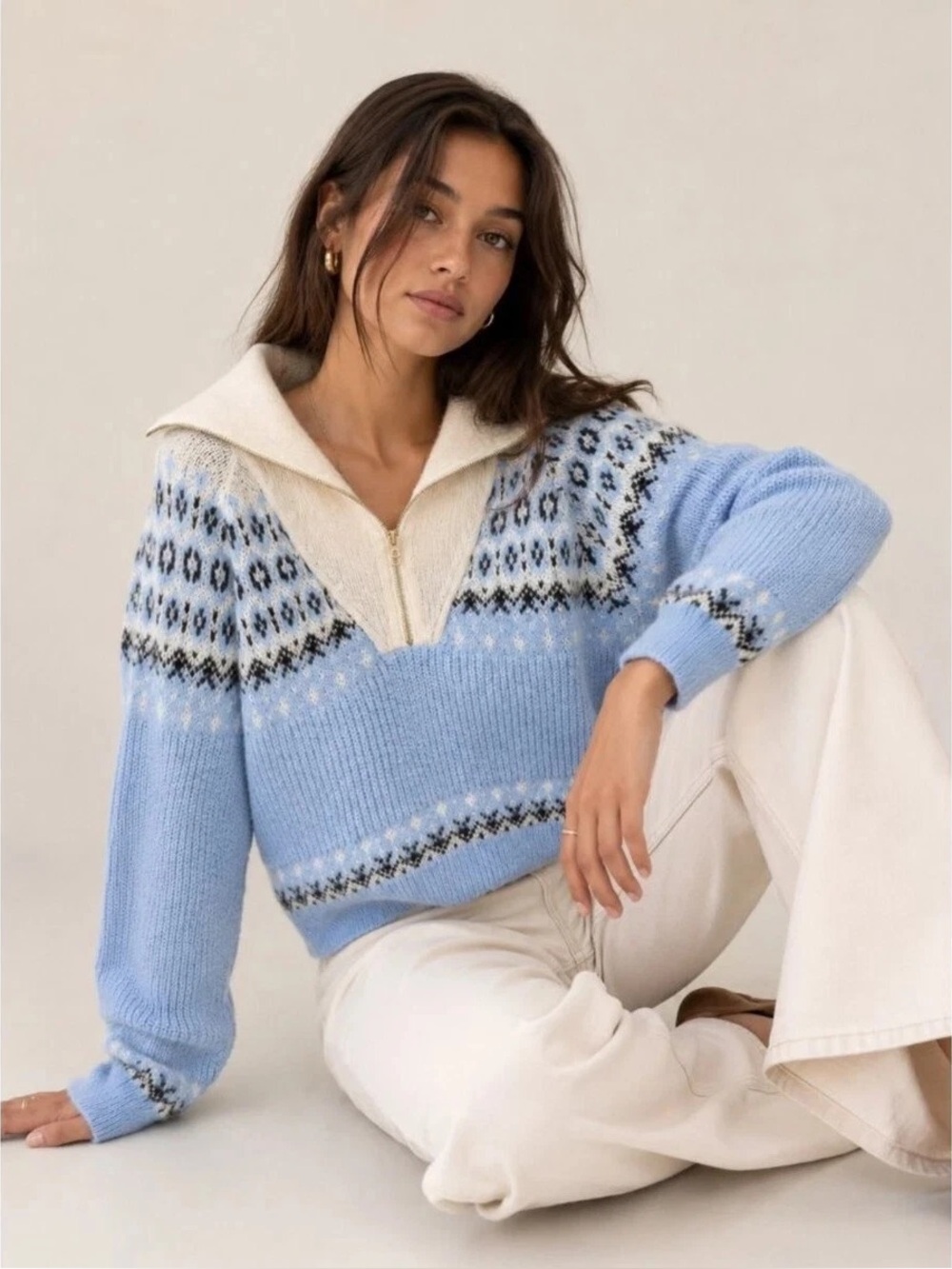 NWOT J.Crew Fair Isle Half-Zip Sweater in Brushed Yarn alpaca wool blend